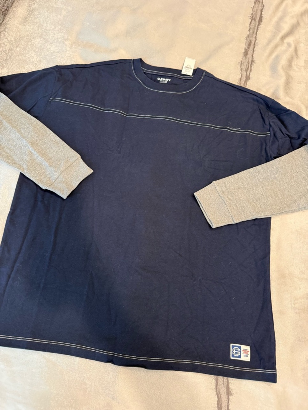 Old Navy Kids’ Navy Long Sleeve Layered-Look Shirt with Gray Sleeves